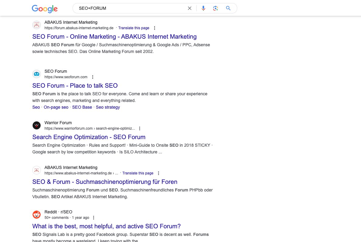 اسکرین شات از صفحه نتایج گوگل که نتایج جستجو برای عبارت سئو +فروم را نشان می‌دهد 