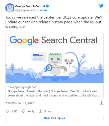 آپدیت هسته گوگل سپتامبر 2022