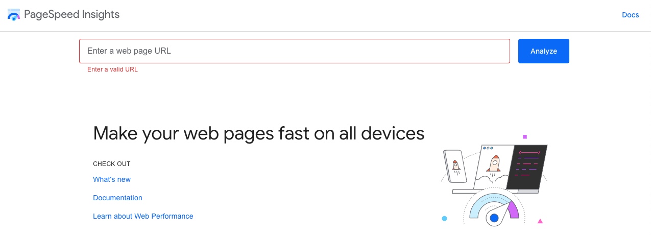 اسکرین شات از ابزار گوگل برای سنجش سرعت سایت، pagespeed insights.