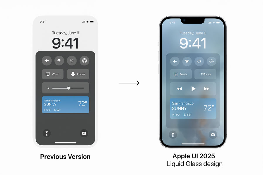 مقایسه ui قدیمی و liquid glass اپل