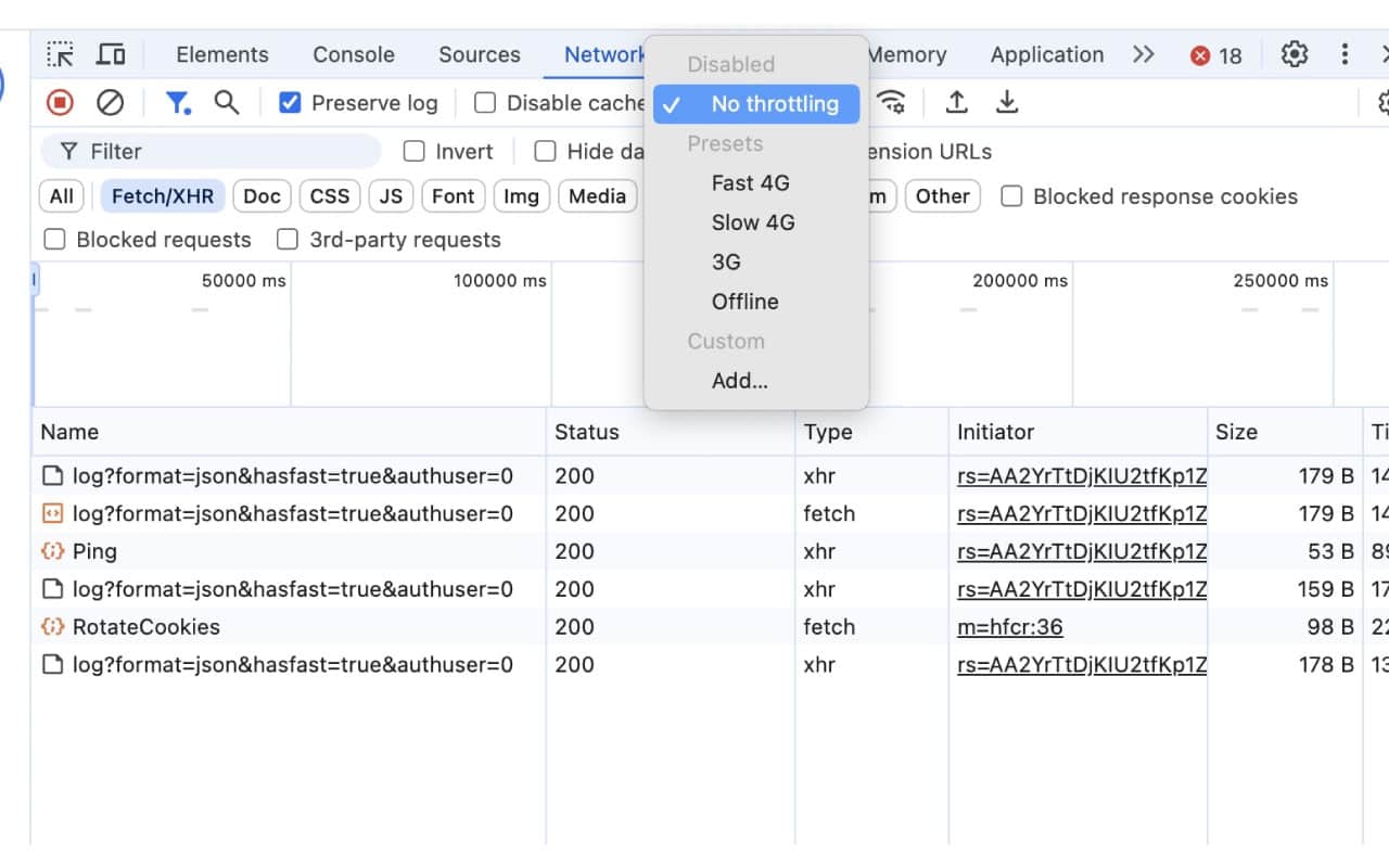 محدود کردن سرعت اینترنت در DevTools